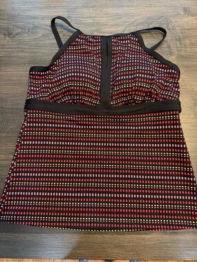 Lands' End Black and Pink Halter-Style Tankini Top with Yellow Accents NWOT